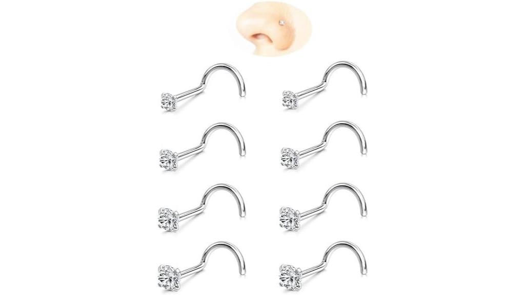 eight stainless steel nose jewelry