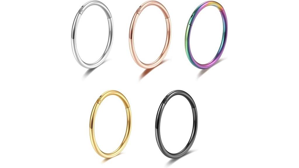 five surgical steel nose rings