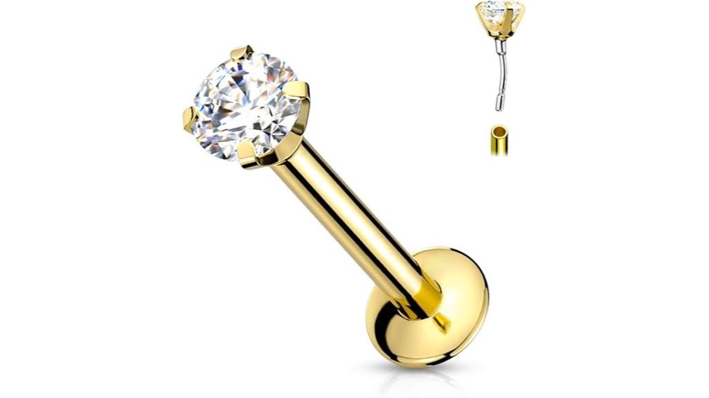 gauge cz threadless stud