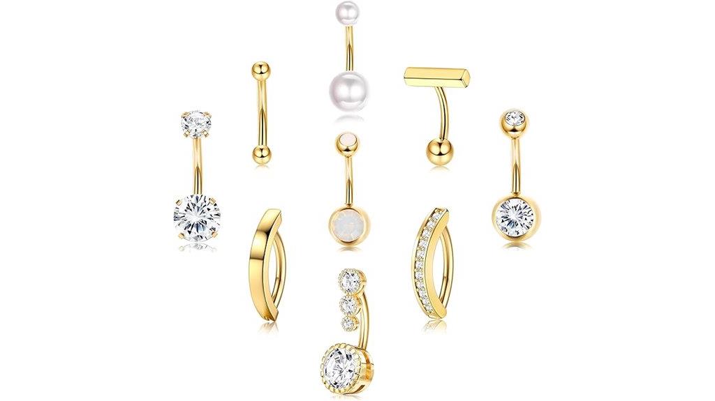 gold belly button ring set