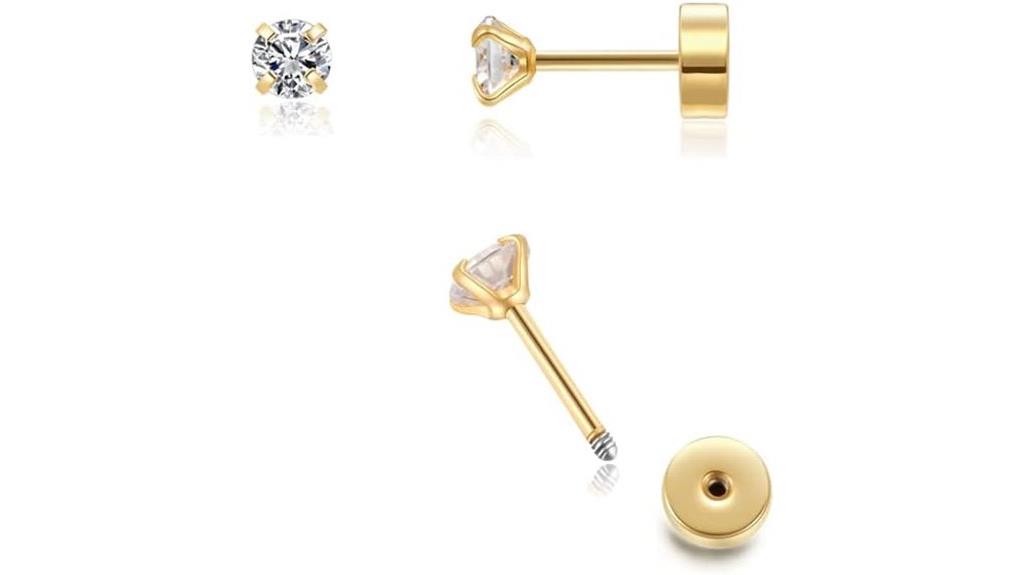 gold cz stud earrings