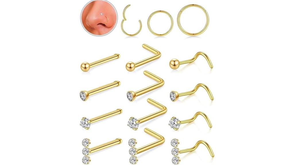gold silver hypoallergenic nose piercings