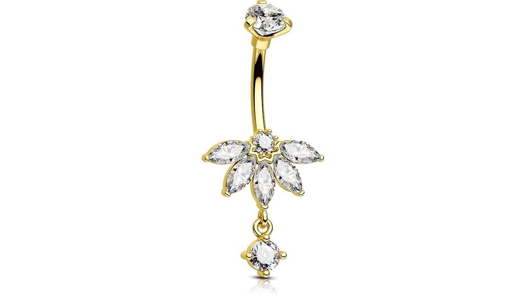 lotus dangle belly ring