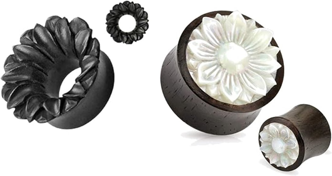 organic black flower ear plugs