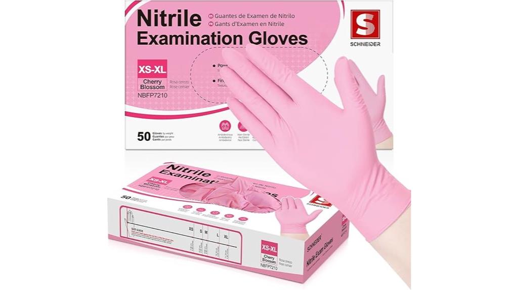 pink nitrile exam gloves