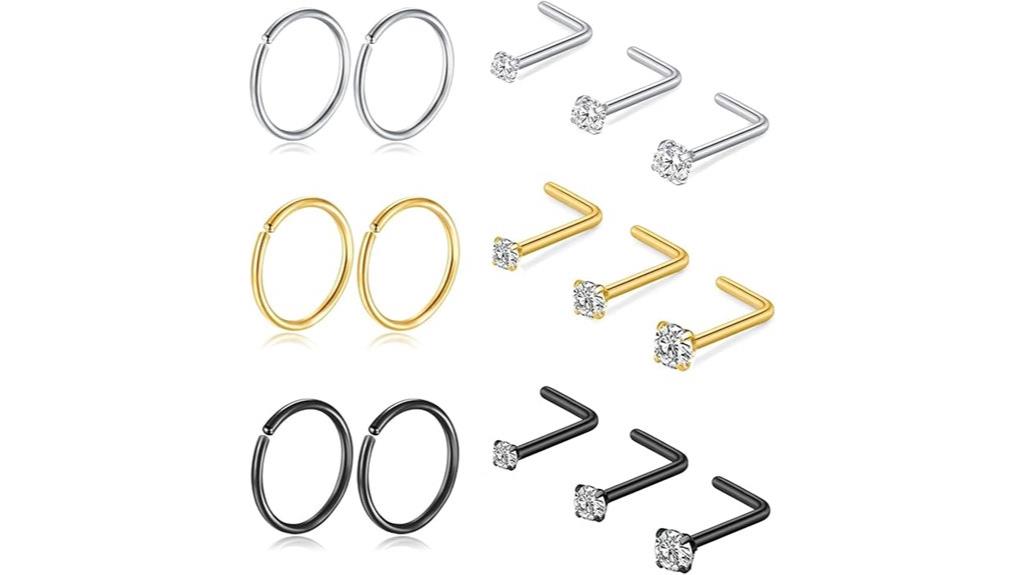 set of 15 titanium nose rings