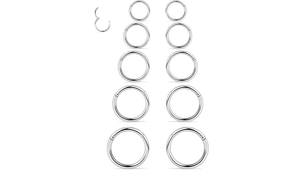 set of ten steel nose rings
