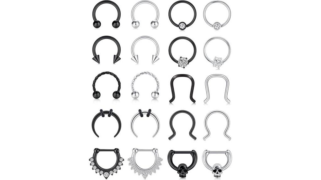 set of twenty steel nose rings