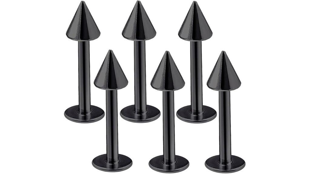 six black spike lip rings