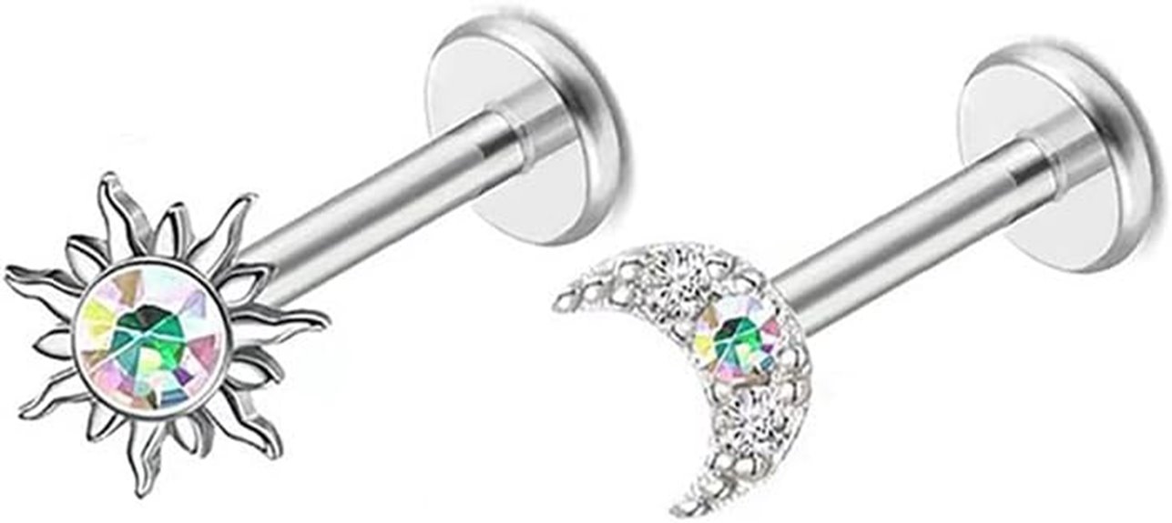 sun moon lip and cartilage earrings