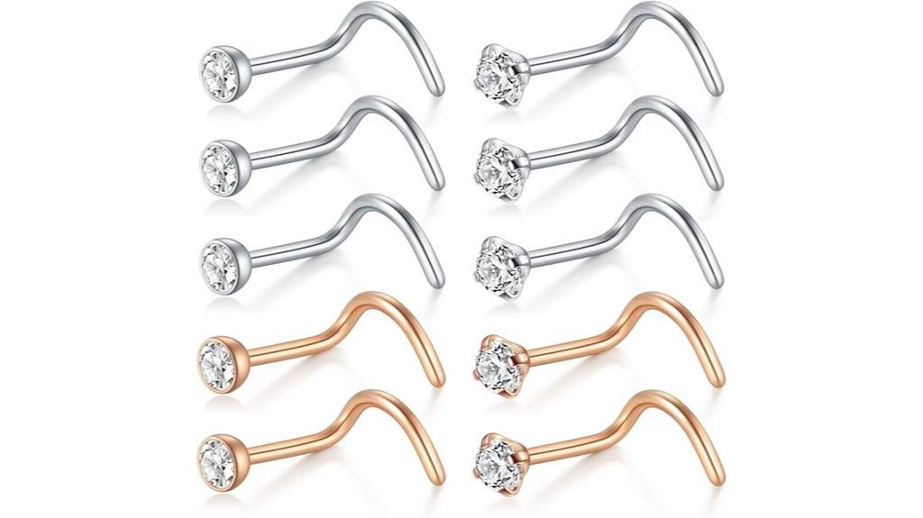 ten surgical steel piercings
