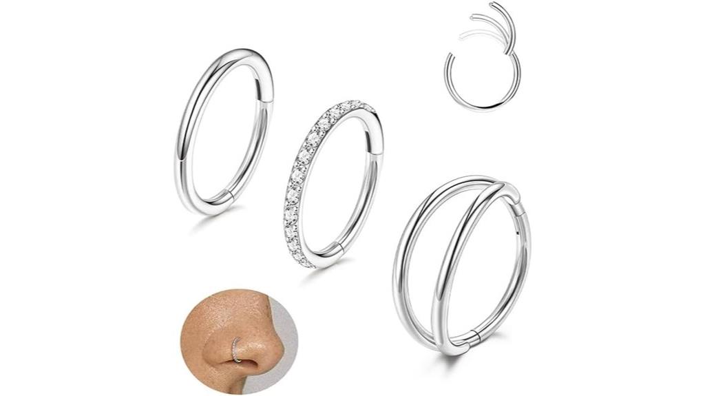 three titanium nose hoops