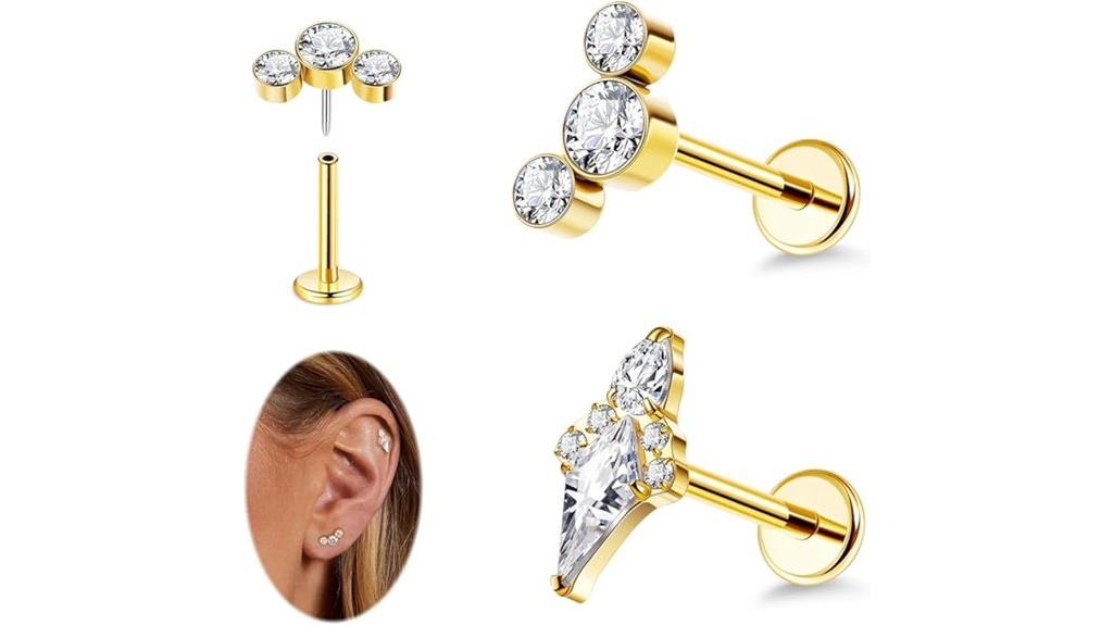 titanium cartilage earrings set