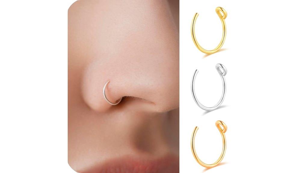 triple set nose hoop piercings
