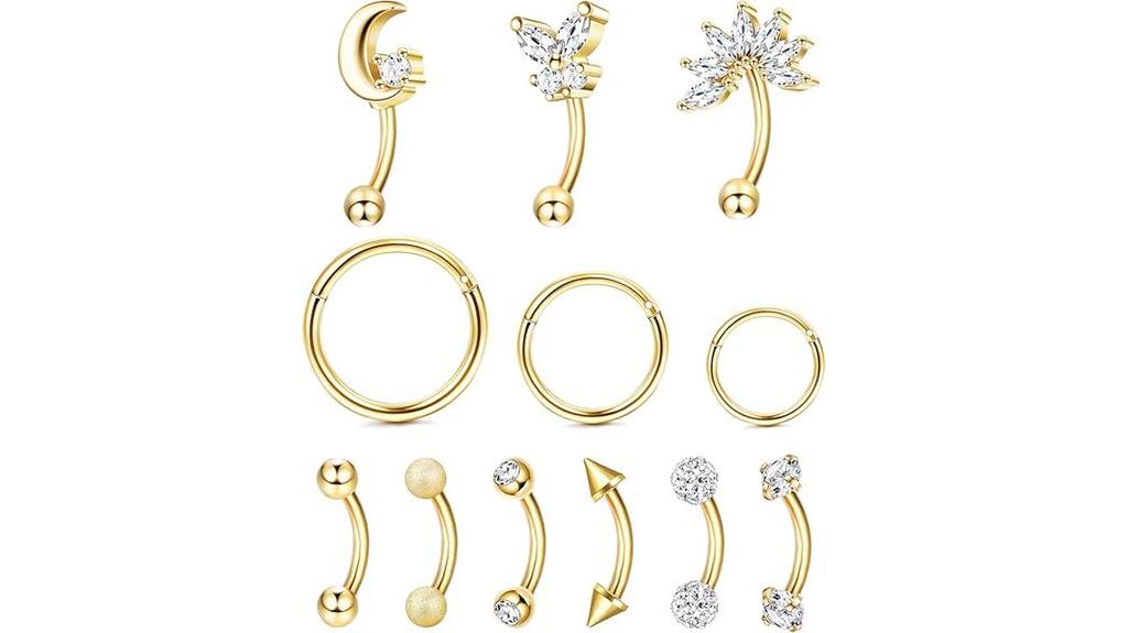 twelve 16g steel piercings
