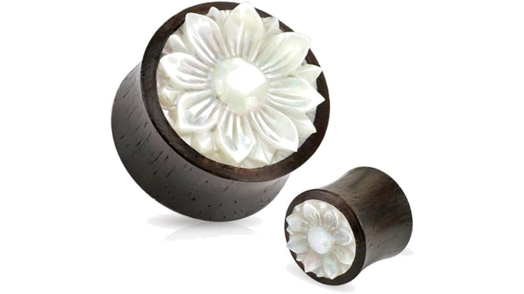 wood ear gauges with pearl
