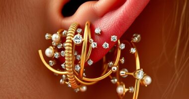 layered stud and hoop earrings
