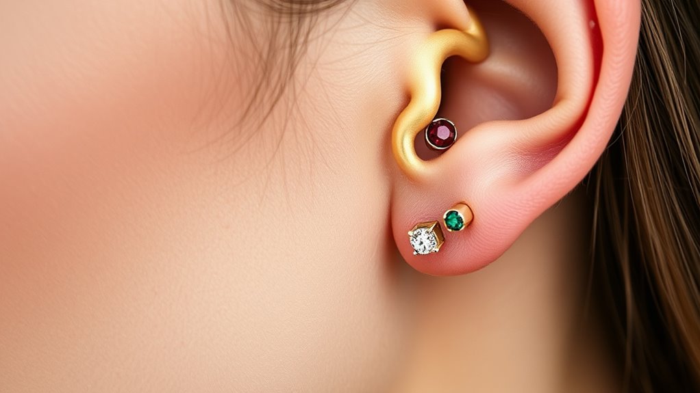 luxury metallic gemstone piercings