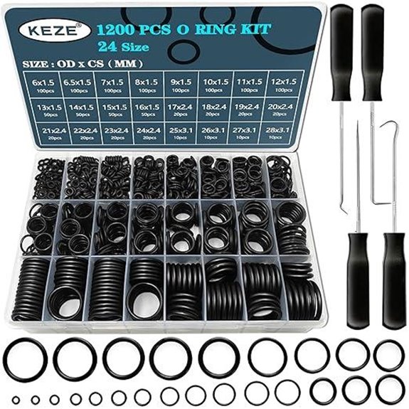 KEZE 1200 Pcs Universal Rubber O-Ring Kit