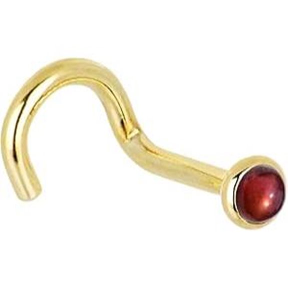 Solid 14k Yellow Gold 2mm Red Garnet Right Nose Stud Screw 18 Gauge 1/4
