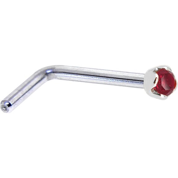 Solid 14k White Gold Ruby Nose Stud Ring