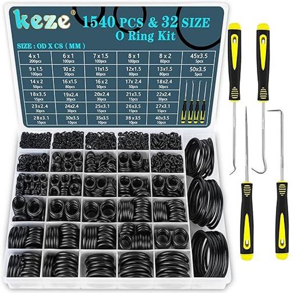 KEZE 1540 Pcs Rubber O-Ring Assortment Kit