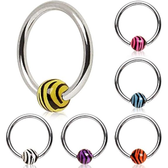 316L Surgical Steel Captive Bead Ring with UV Zebra Ball
