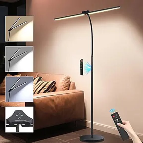 Dual Head LED Floor Lamp with Remote and Adjustable Panels