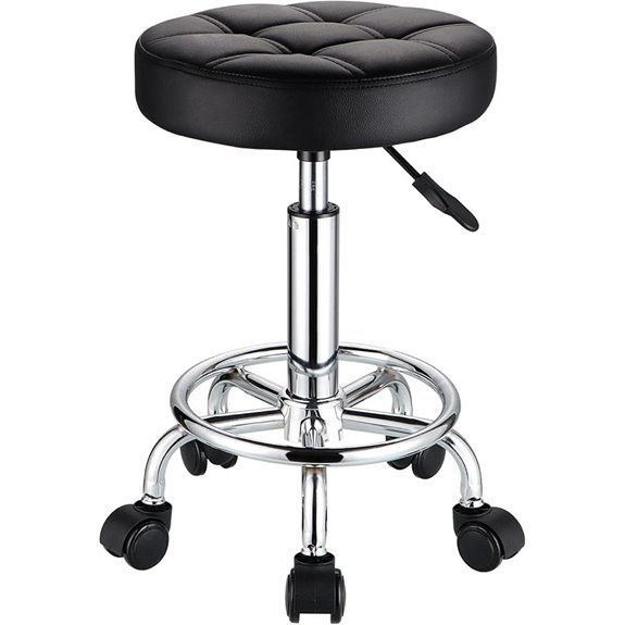 Round Adjustable Leather Swivel Stool with Wheels