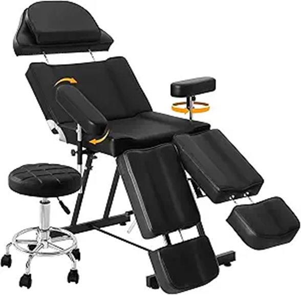Tattoo & Facial Chair with Adjustable Armrest and Stool