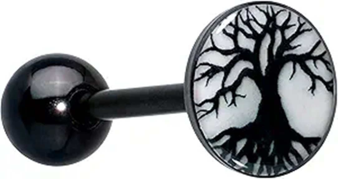 Black Glow Tree of Life Tongue Ring Jewelry