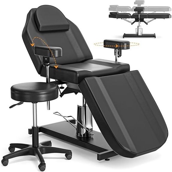 Hydraulic Tattoo & Esthetician Chair Bed (Black & Stool)