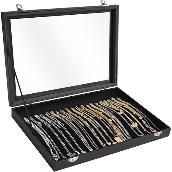 Premium Necklace Organizer Box with Hooks (Black)
