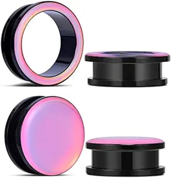 COOEAR Stainless Steel Black Ear Gauges (2 Pairs)