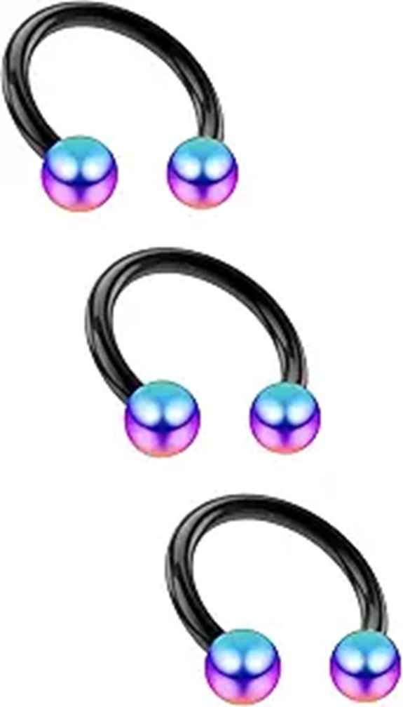 3pc Black Steel Horseshoe Piercing Rings