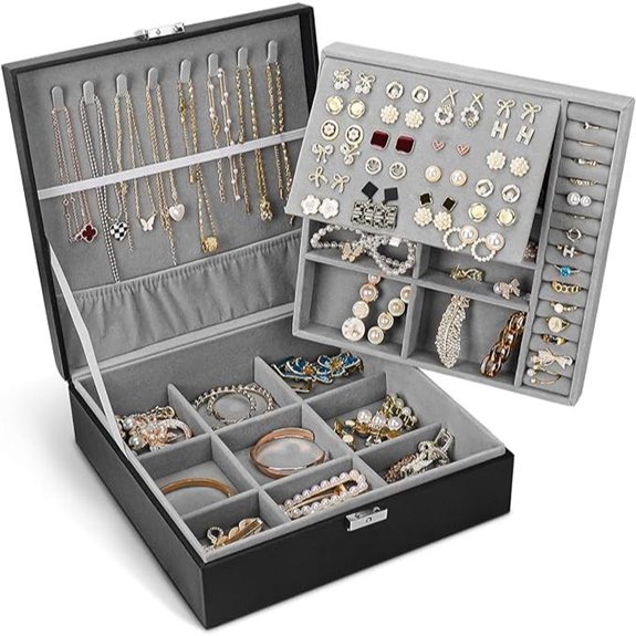 Jewelry Box with Lock 2-Layer Organizer Black