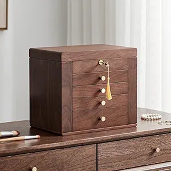 Black Walnut Jewelry Box with Mirror and Lock