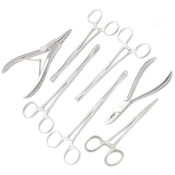 7 Body Piercing Instruments Set with Forceps