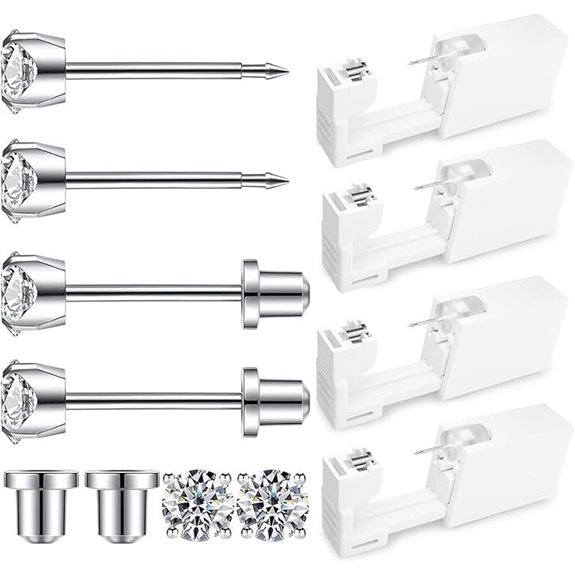 Disposable Ear Piercing Kit with Cubic Zirconia (4 Pack)