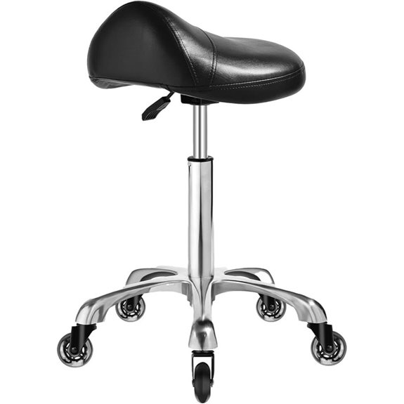 Ergonomic Rolling Saddle Stool with Thick Leather Cushion