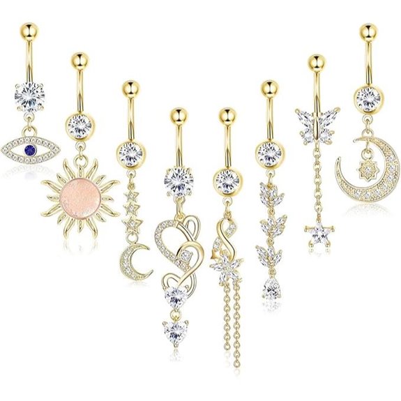 FIBO STEEL 8Pcs Belly Button Rings with CZ and Evil Eye