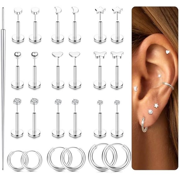LOYALLOOK Flat Back Surgical Steel Earrings for Piercing