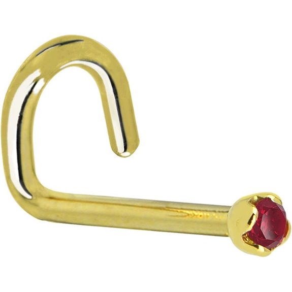 Solid 14k Yellow Gold 1.5mm Genuine Ruby Left Nose Stud Screw 20 Gauge 1/4