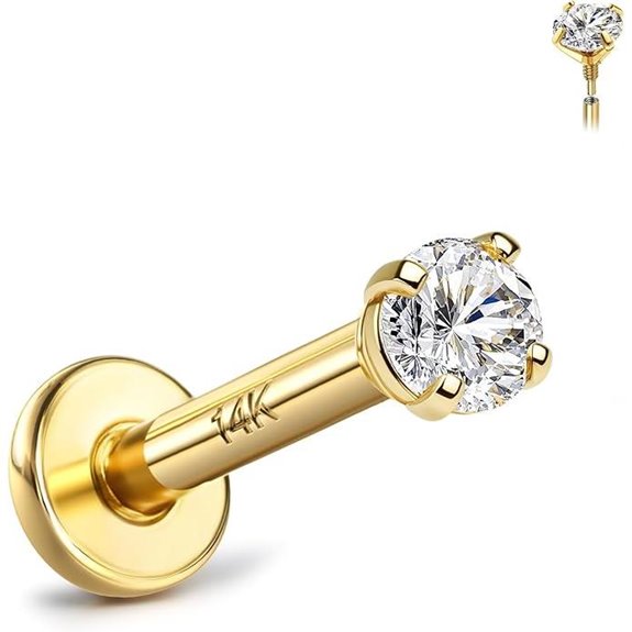 14K Gold Hypoallergenic Cartilage & Lip Piercing Jewelry