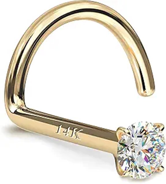 14K Gold Nose Rings with CZ Studs