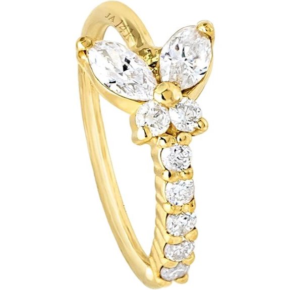 14K Gold Diamond Butterfly Nose Hoop Ring