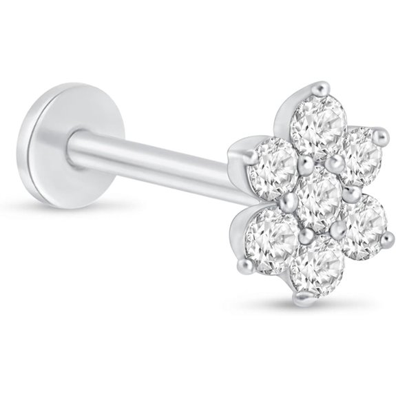 14K Gold Diamond Floral Piercing Stud Earrings