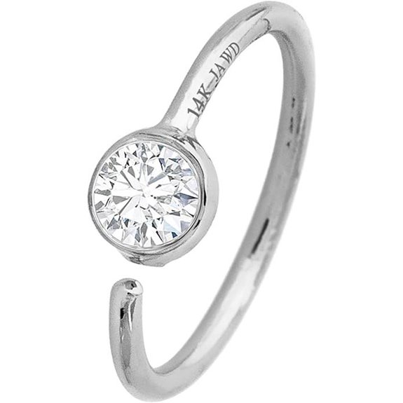 14K Gold Diamond Nose Hoop Ring Unisex 8mm Twist-Open