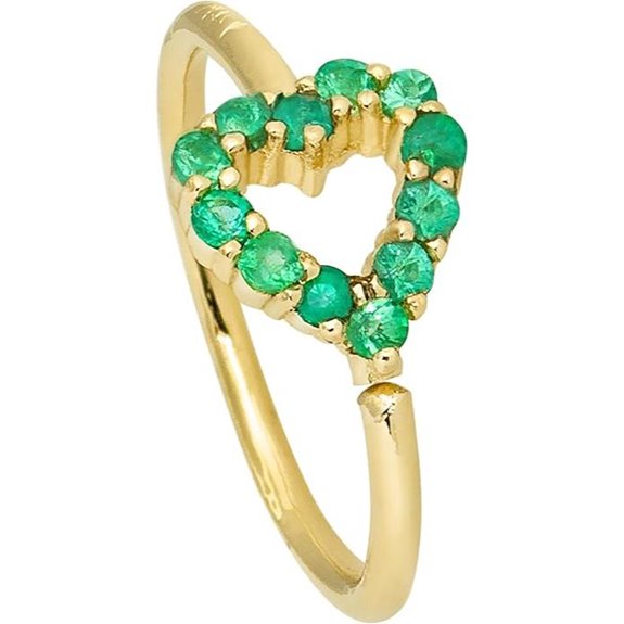 14K Gold Heart Nose Ring with Emerald Gemstone
