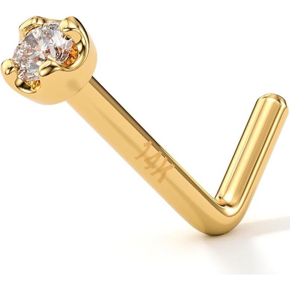 14k Gold Lab Diamond L-Shape Nose Piercing Jewelry